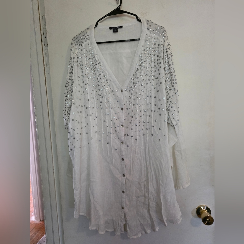 Elegant Long Sleeve White Shirt with Silver Accents